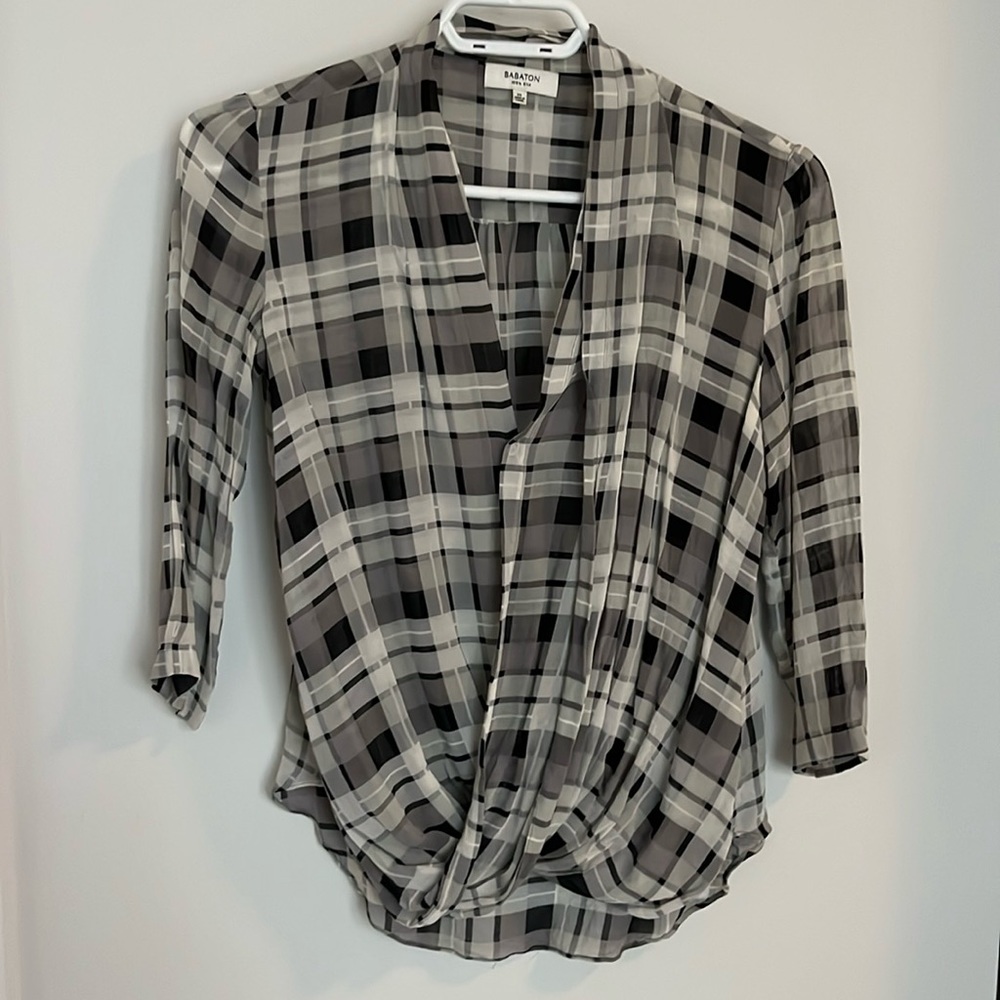 Babaton Plaid Silk Blouse